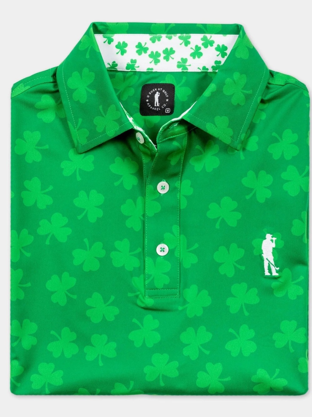 NWOT U Suck at Golf Irish Green Shamrock Performance Polo Medium
